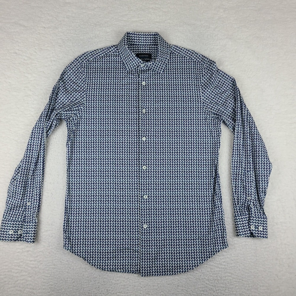 BUGATCHI Shirt Mens Medium Teal Blue 8 Way Stretch Oooh Cotton Tech Button‎ Up